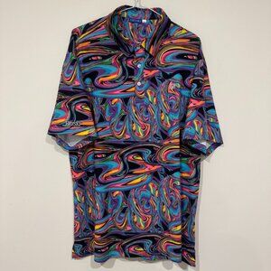 Hreski Mens Psychedelic Paint Swirl All Over Print Golf Shirt Stretch Size XL